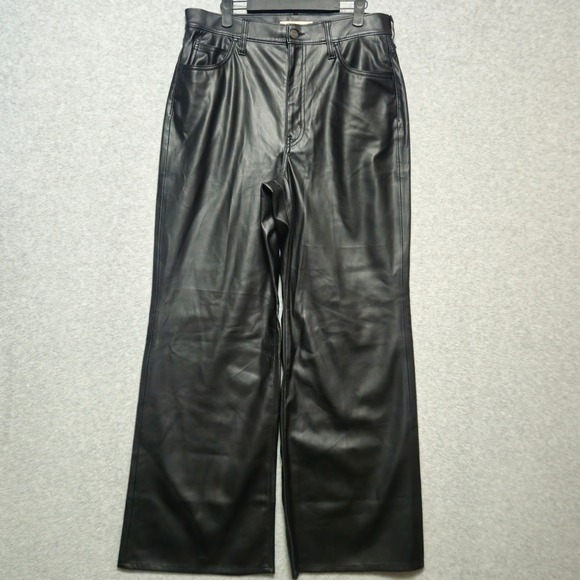 Levis Womens 70s High Flare Pants Faux Leather Black Retro Wide Leg W32 L32 - Picture 1 of 9